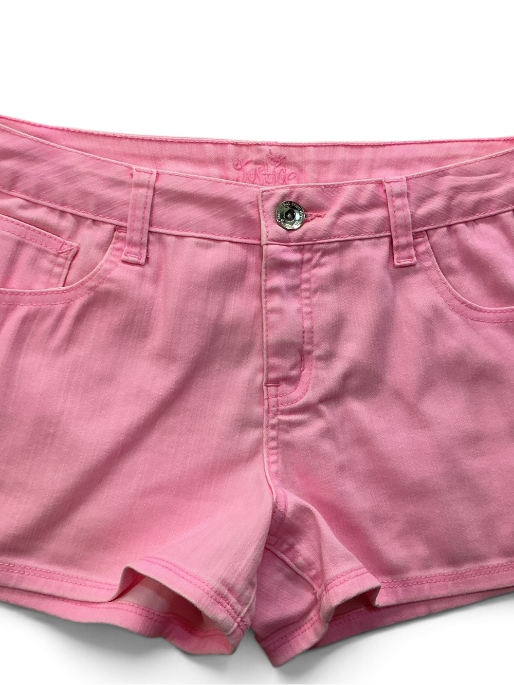 Girls Justice Stretch Denim Twill 5 pocket Low Rise Shorts in Barbie Pink-Sz14.5